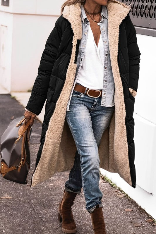 NOUVEAU RICHE Mantel Damen Lang Grau Warmer Wintermantel Stilvoll - Winterjacke - Wintermäntel Damen Schwarz