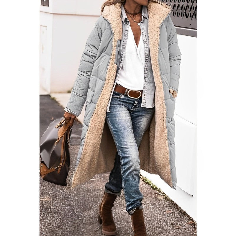NOUVEAU RICHE Mantel Damen Lang Grau Warmer Wintermantel Stilvoll - Winterjacke - Wintermäntel Damen Grau