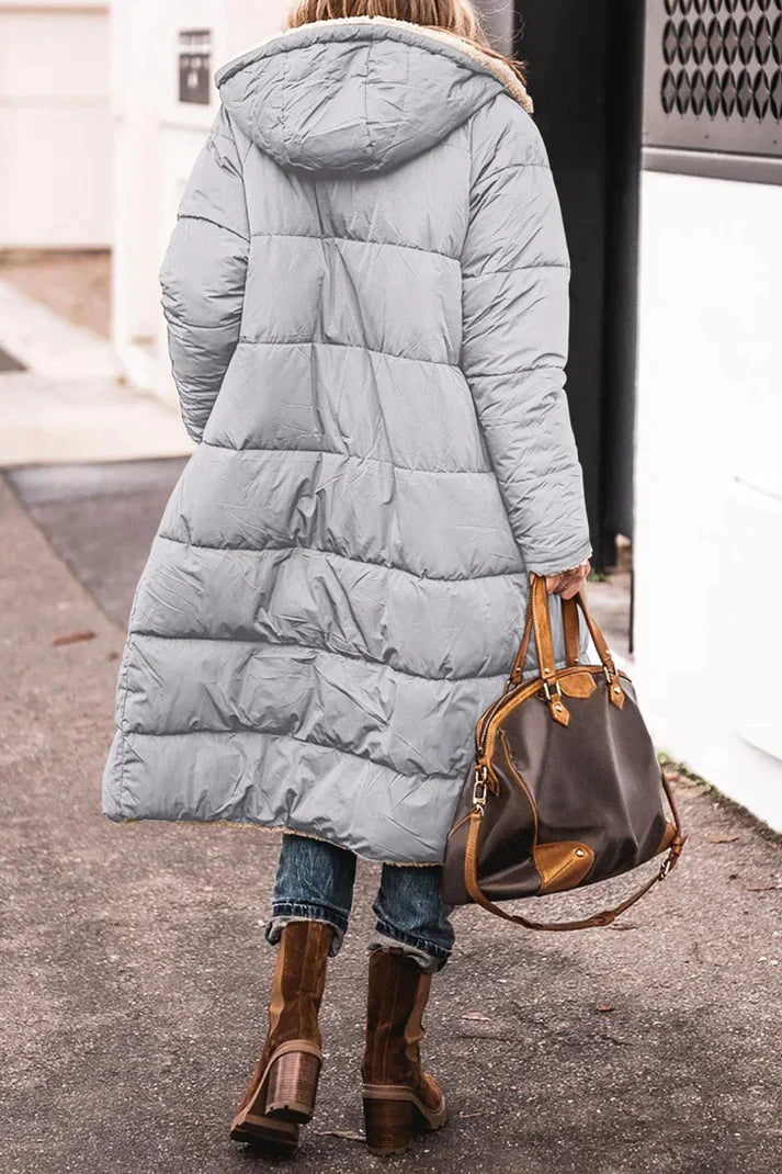 NOUVEAU RICHE Mantel Damen Lang Grau Warmer Wintermantel Stilvoll - Winterjacke - Wintermäntel Damen