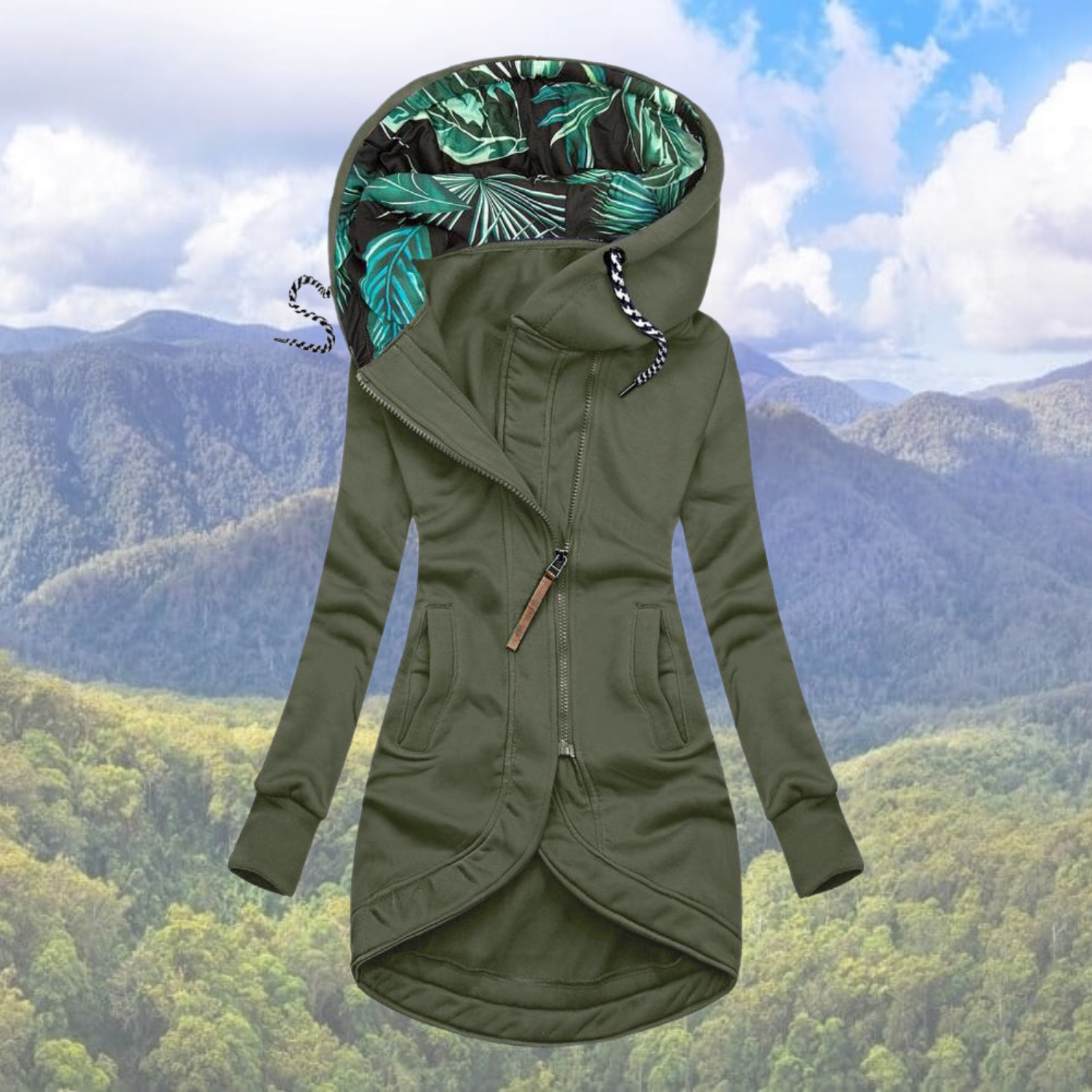 NOUVEAU RICHE Wintermantel Damen Warm Kapuze Modisch Bequem Stilvoll - Winterjacke - Wintermäntel Damen Armeegrün