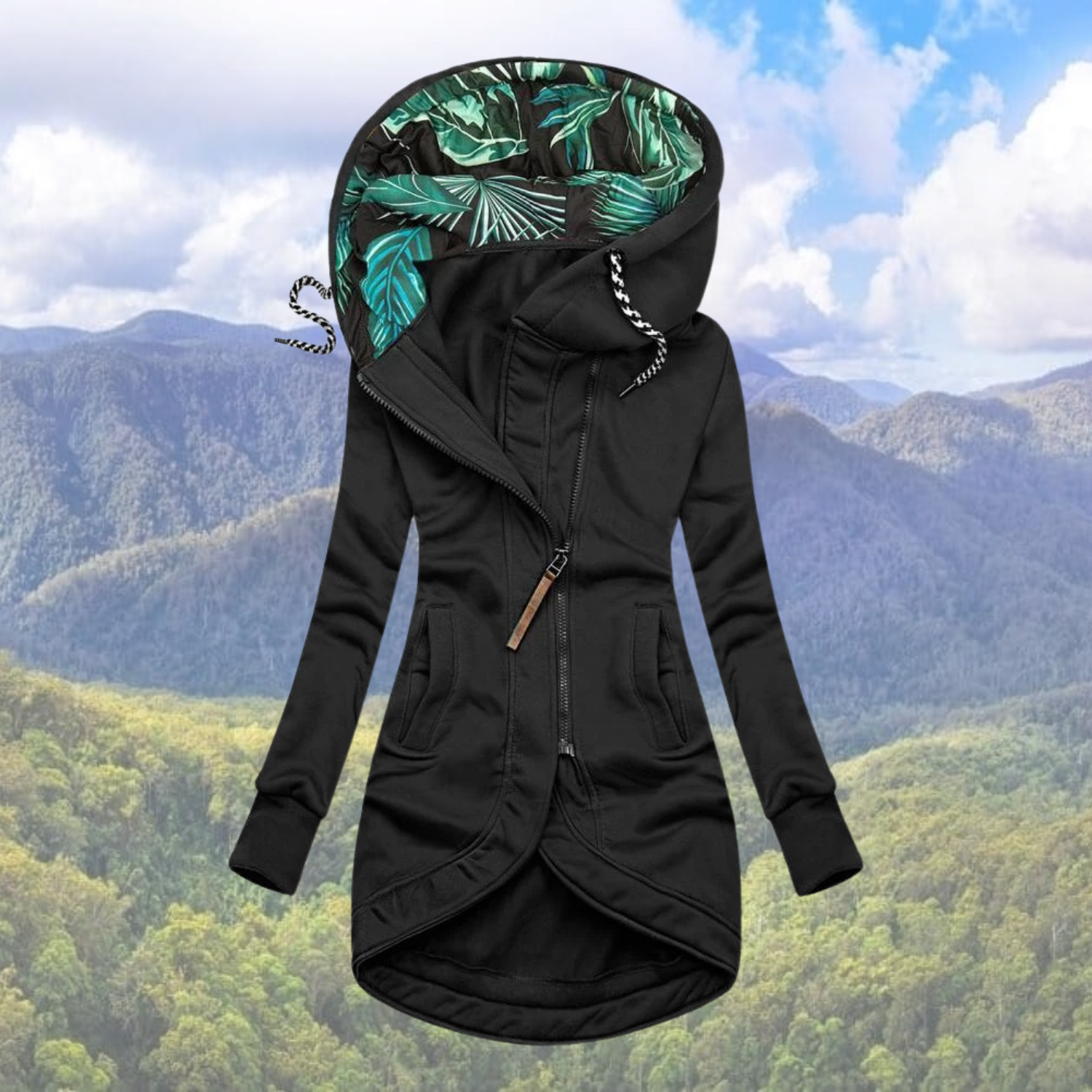 NOUVEAU RICHE Wintermantel Damen Warm Kapuze Modisch Bequem Stilvoll - Winterjacke - Wintermäntel Damen Schwarz