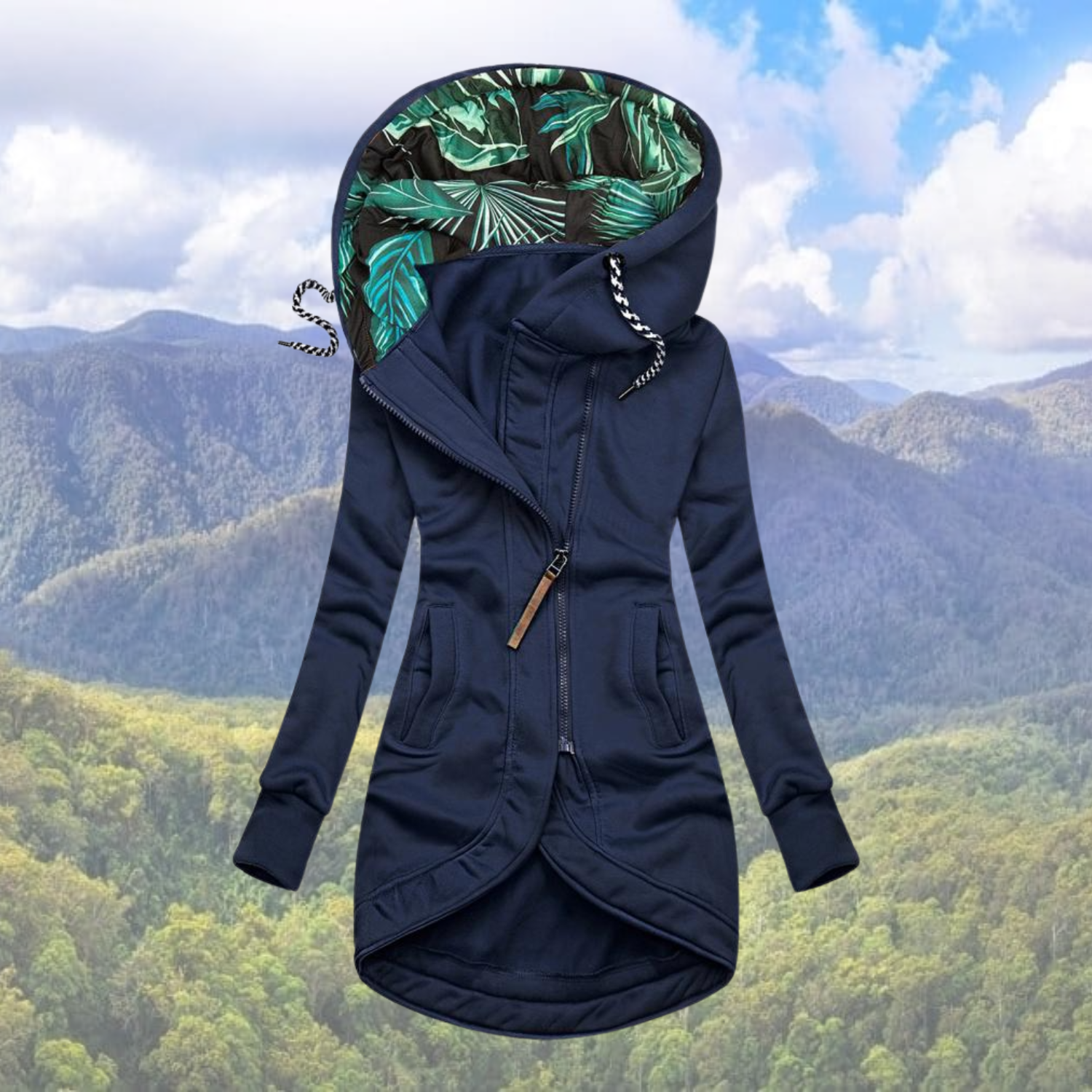 NOUVEAU RICHE Wintermantel Damen Warm Kapuze Modisch Bequem Stilvoll - Winterjacke - Wintermäntel Damen Marineblau