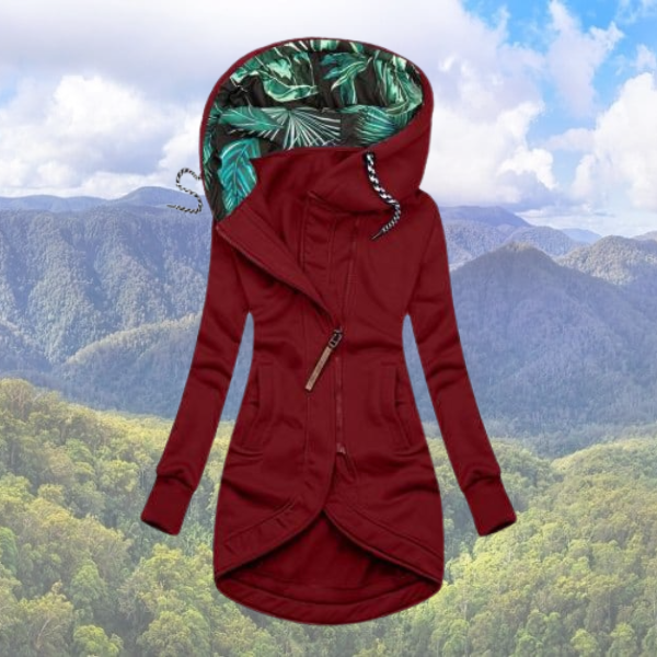 NOUVEAU RICHE Wintermantel Damen Warm Kapuze Modisch Bequem Stilvoll - Winterjacke - Wintermäntel Damen Weinrot
