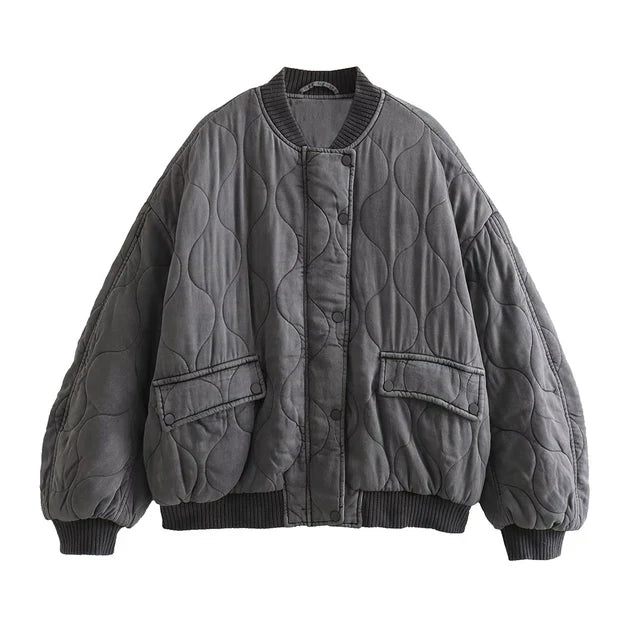 NOUVEAU RICHE Damen Steppjacke Grau Locker Geschnitten Übergangsjacke Grau