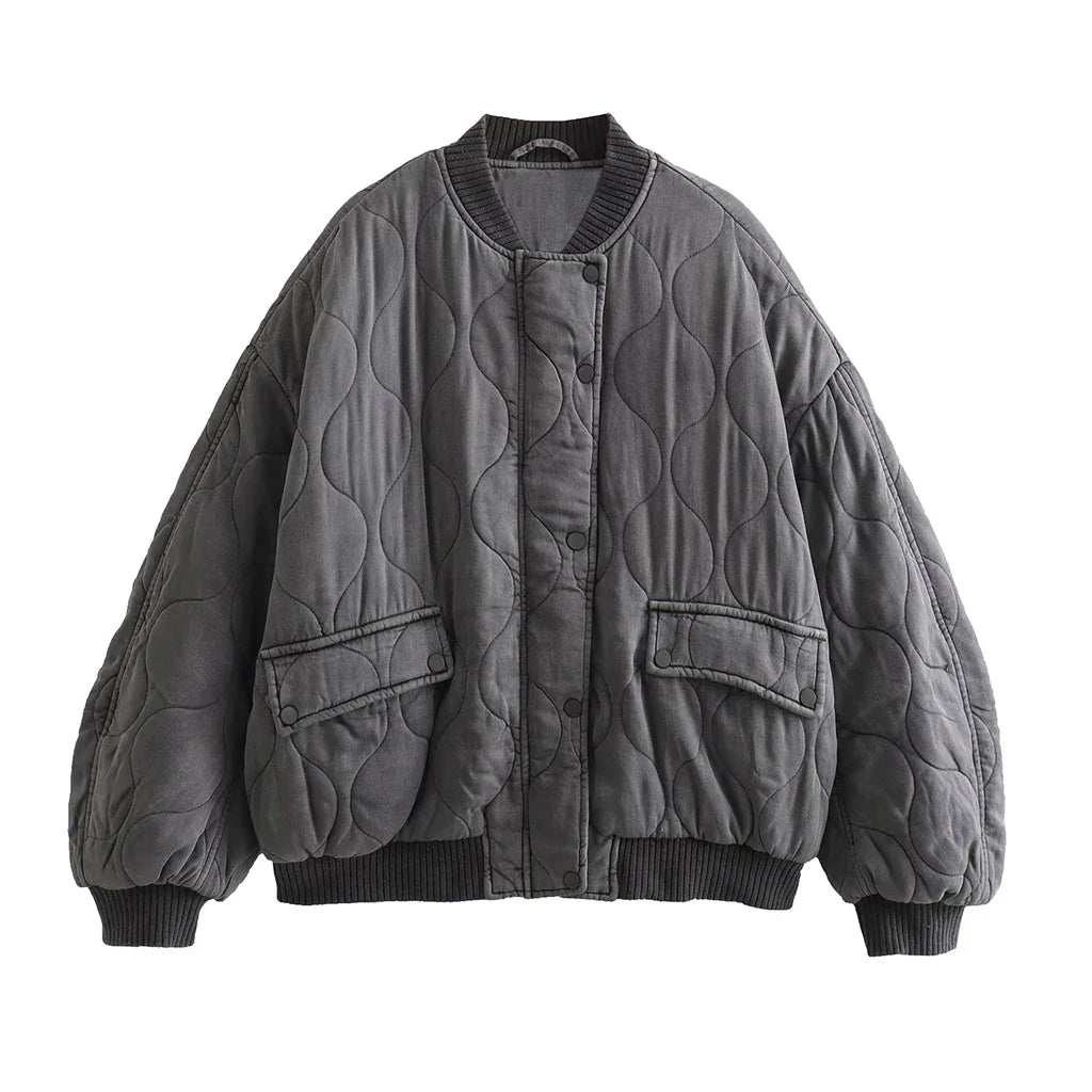 NOUVEAU RICHE Damen Steppjacke Grau Locker Geschnitten Übergangsjacke