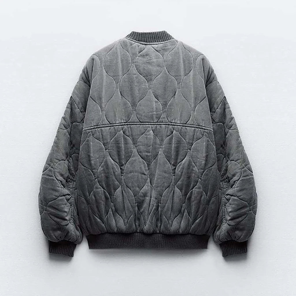 NOUVEAU RICHE Damen Steppjacke Grau Locker Geschnitten Übergangsjacke