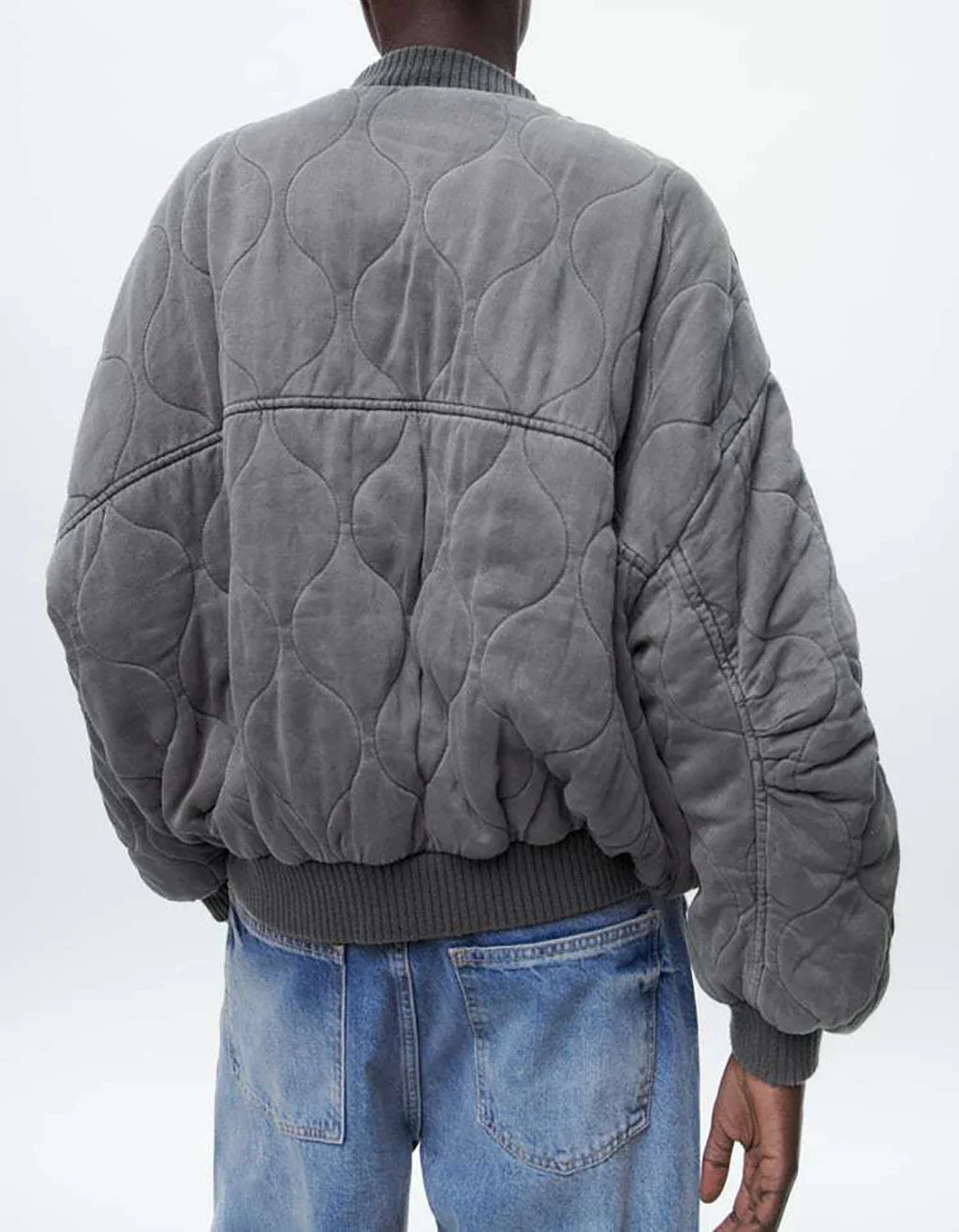 NOUVEAU RICHE Damen Steppjacke Grau Locker Geschnitten Übergangsjacke
