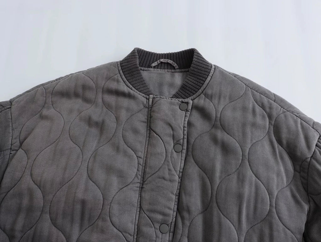 NOUVEAU RICHE Damen Steppjacke Grau Locker Geschnitten Übergangsjacke