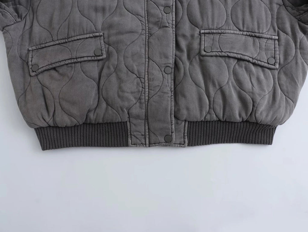 NOUVEAU RICHE Damen Steppjacke Grau Locker Geschnitten Übergangsjacke