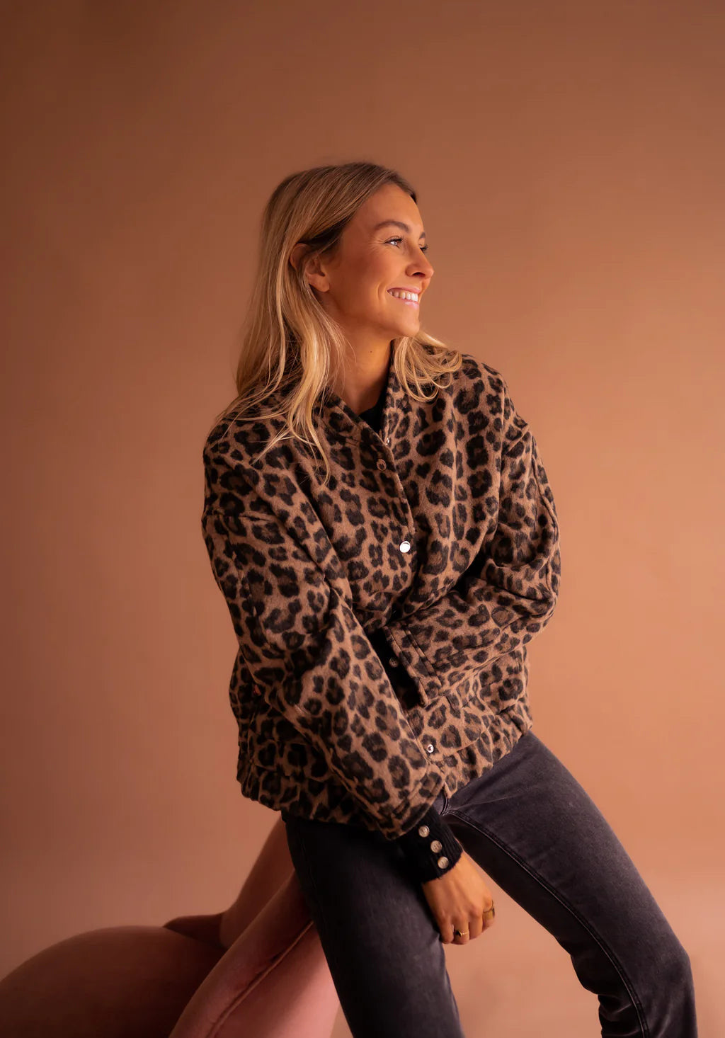 NOUVEAU RICHE Damen Bomberjacke Leopard-Print Lässiger Stil Übergangsjacke