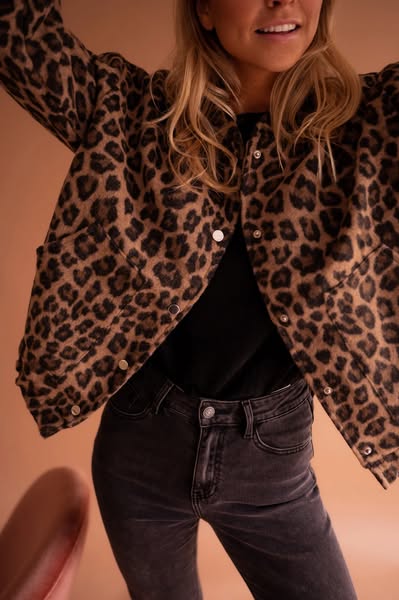 NOUVEAU RICHE Damen Bomberjacke Leopard-Print Lässiger Stil Übergangsjacke