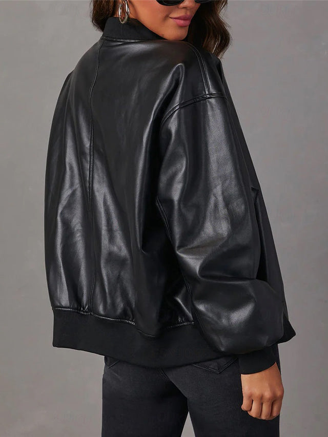 NOUVEAU RICHE Damen Lederjacke Herbst-Bomberjacke PU-Leder Lässige - Übergangsjacke