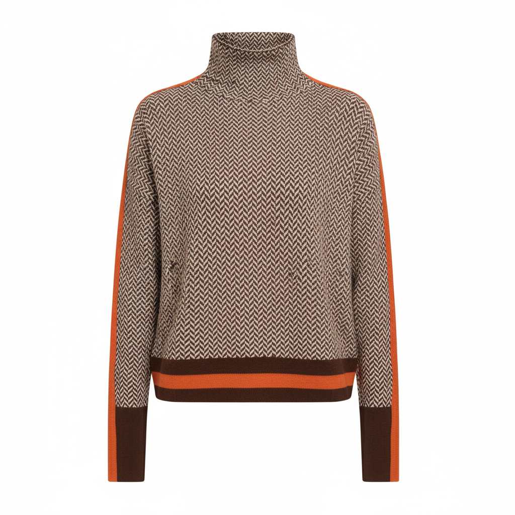 Frauen Rollkragenpullover Geometrischer Druck Weicher Stoff Klassische Passform