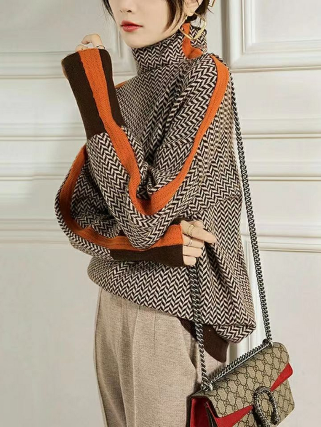 WW | Rollkragenpullover für Frauen - Geometrischer Druck 1