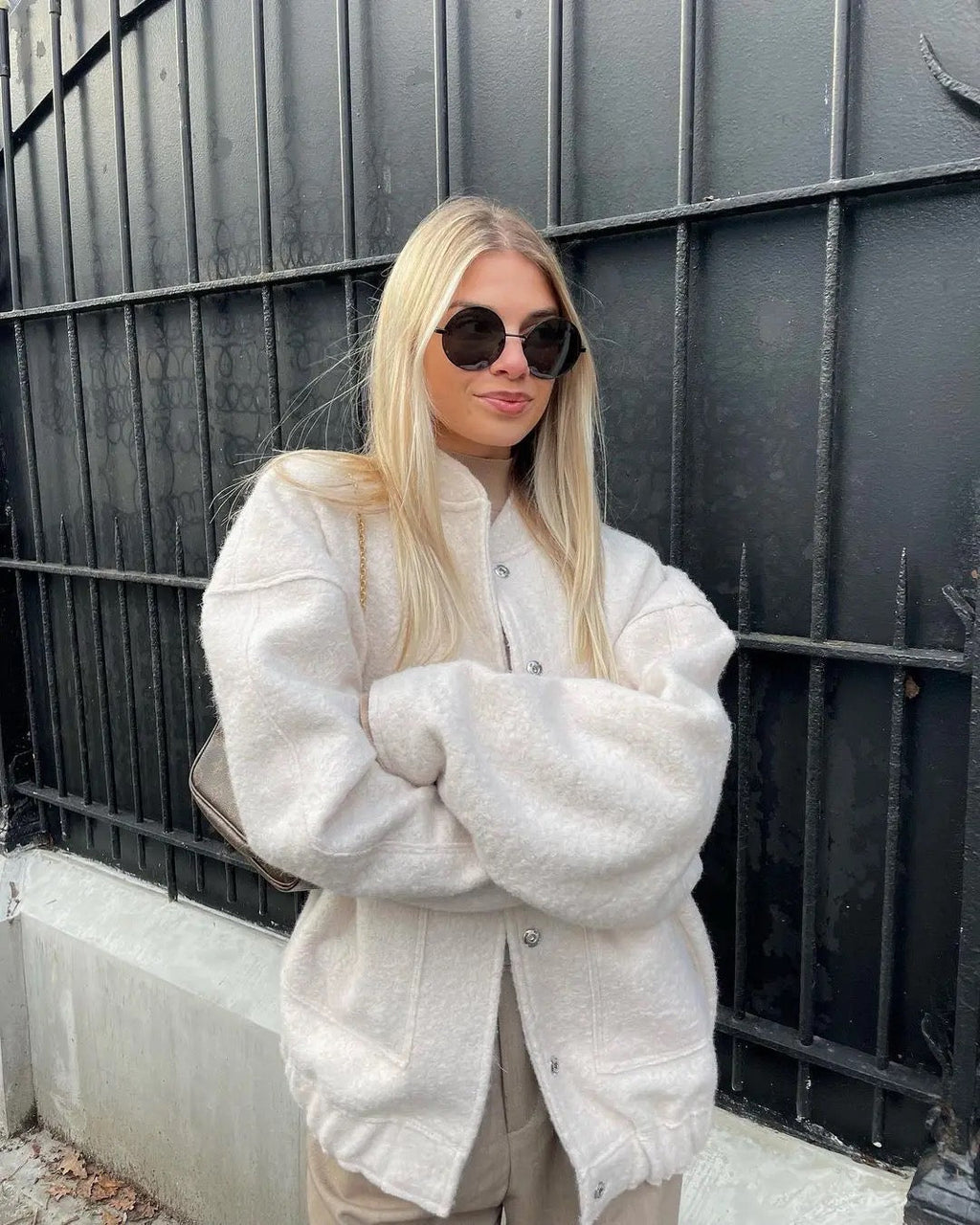NOUVEAU RICHE Damen Bomberjacke Weit Geschnitten Oversized Herbstjacke - Übergangsjacke AUS Weiß