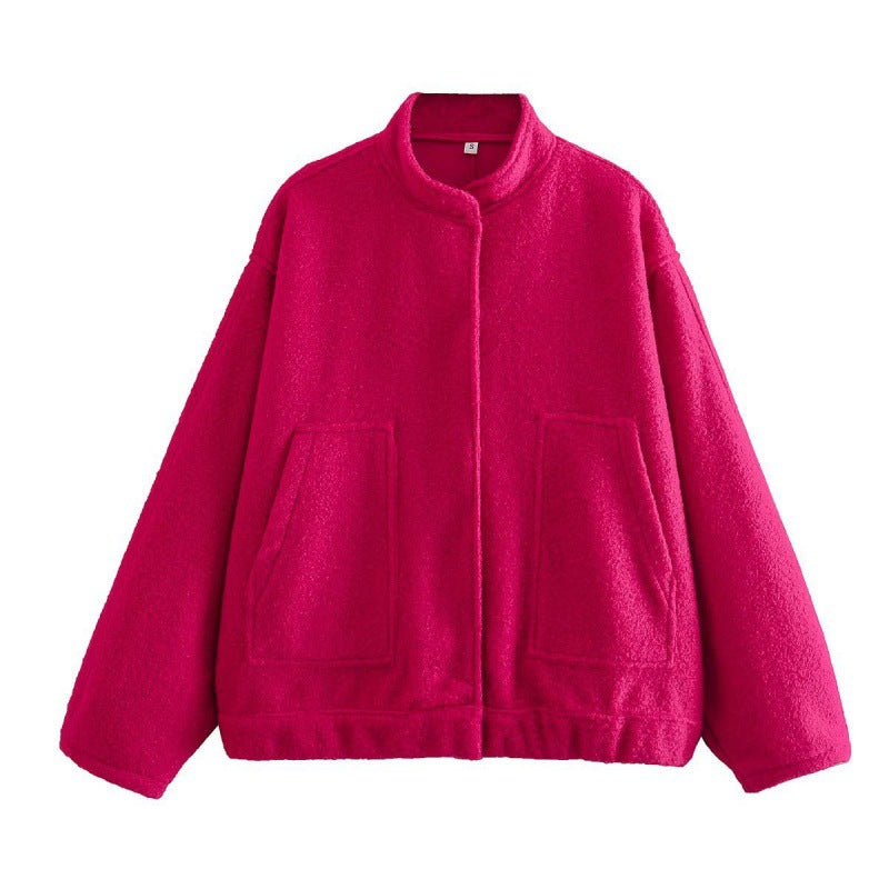 NOUVEAU RICHE Damen Bomberjacke Weit Geschnitten Oversized Herbstjacke - Übergangsjacke Magenta
