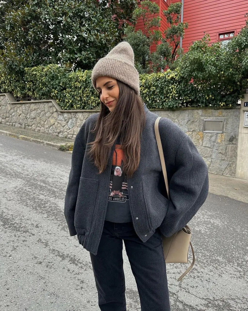 NOUVEAU RICHE Damen Bomberjacke Weit Geschnitten Oversized Herbstjacke - Übergangsjacke