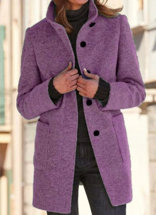 NOUVEAU RICHE Damen Wollmantel Winter Eleganter Knopfverschluss Stilvoll Warm Lila