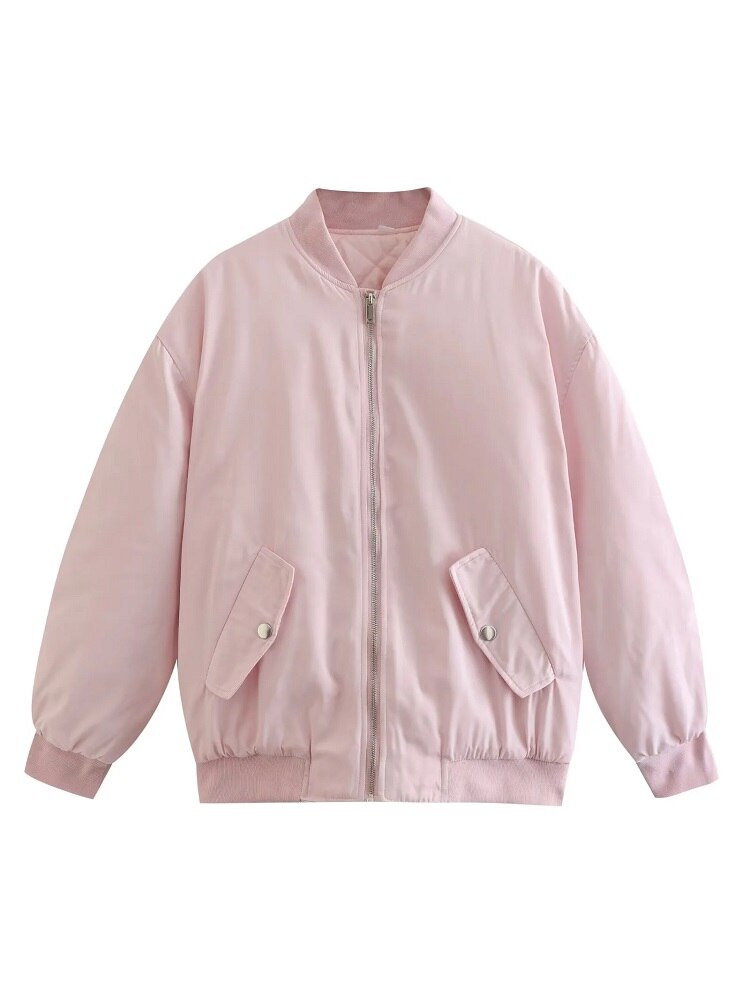 NOUVEAU RICHE Frauen Übergroße Bomberjacke Tweed-Jacken Wärme Komfort Rosa