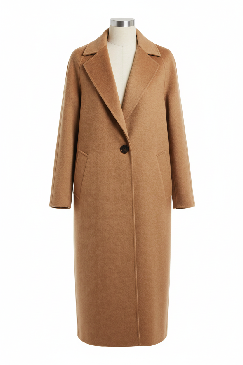 NOUVEAU RICHE Damen Langer Mantel Beige Schmeichelndem Schnitt Wärme Wintermantel Braun