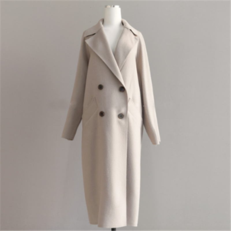 NOUVEAU RICHE Damen Langer Mantel Beige Schmeichelndem Schnitt Wärme Wintermantel