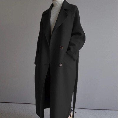 NOUVEAU RICHE Damen Langer Mantel Beige Schmeichelndem Schnitt Wärme Wintermantel Schwarz