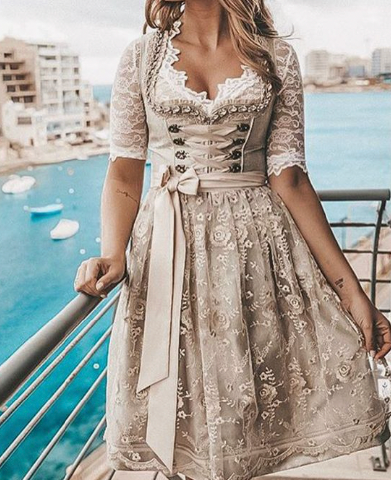 NOUVEAU RICHE Damen Ethnischen Style-Kleid Lebendigen Farben und Komplexe Stickereien Aprikose