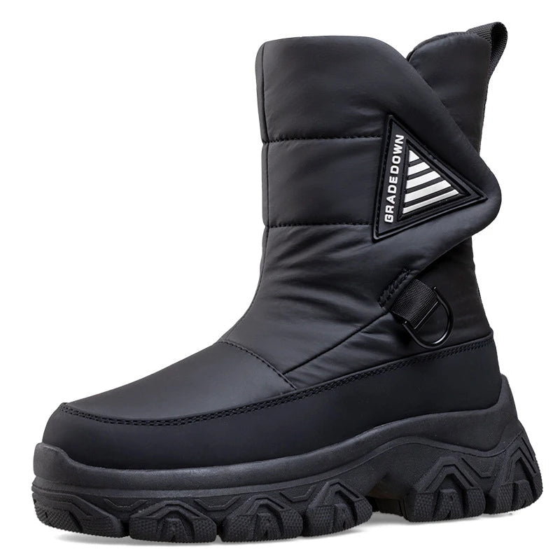 NOUVEAU RICHE Damenstiefel Warme mit dicker Sohle mittlerer Röhre Schwarz