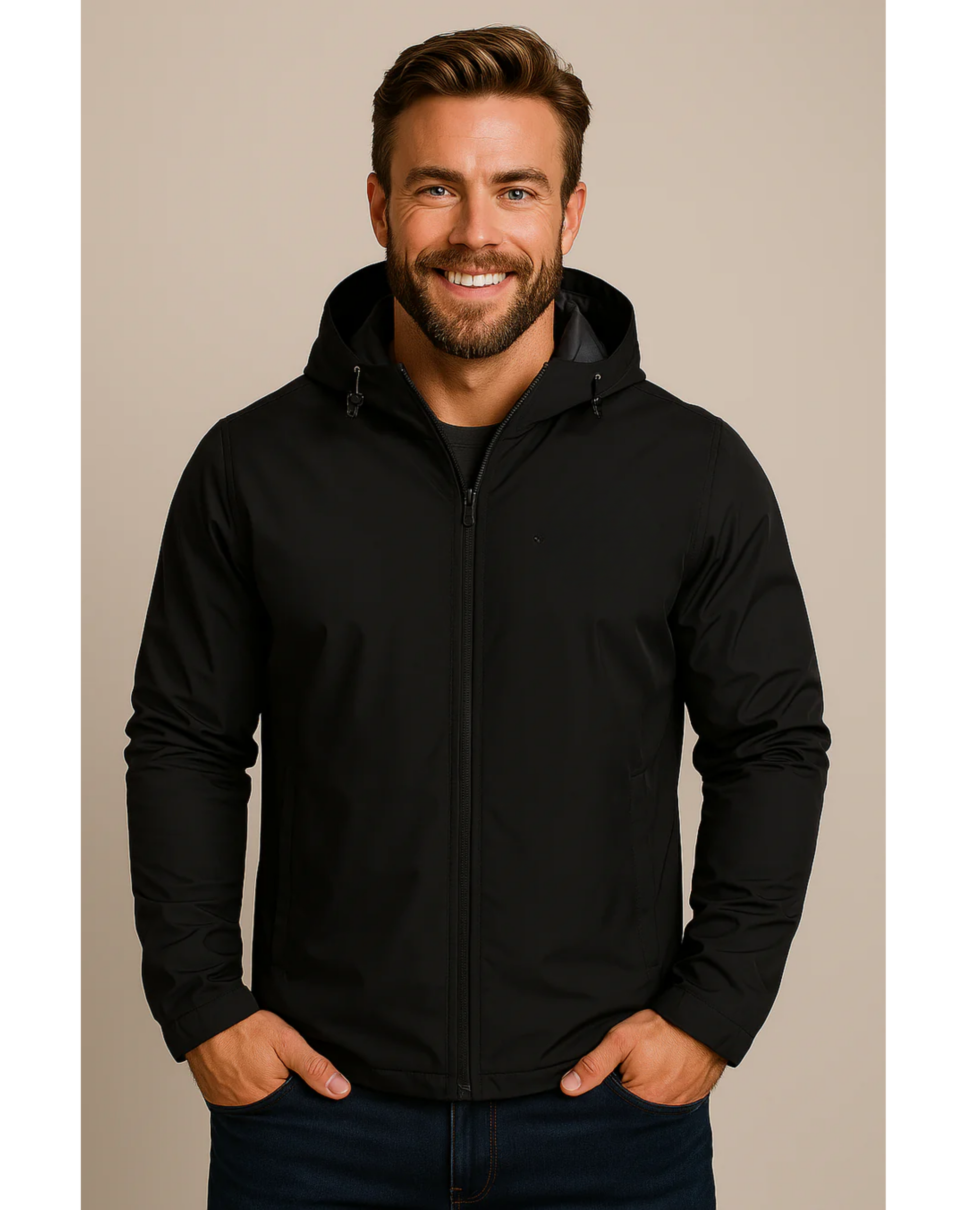 NOUVEAU RICHE Wasserabweisende Herren Herbstjacke Slim Fit Wetterfest Schwarz