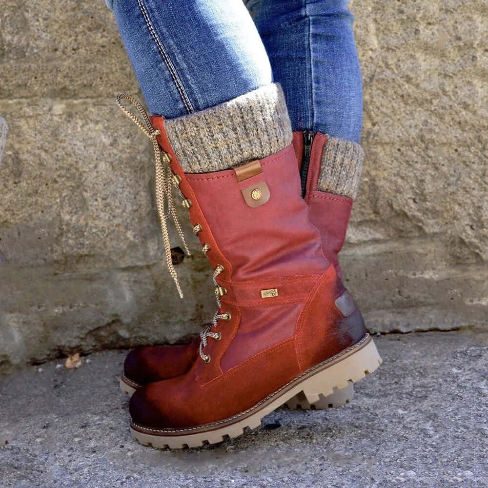NOUVEAU RICHE Damen Winterstiefel Wasserdicht – Gefüttert & Kälteschutz Rot