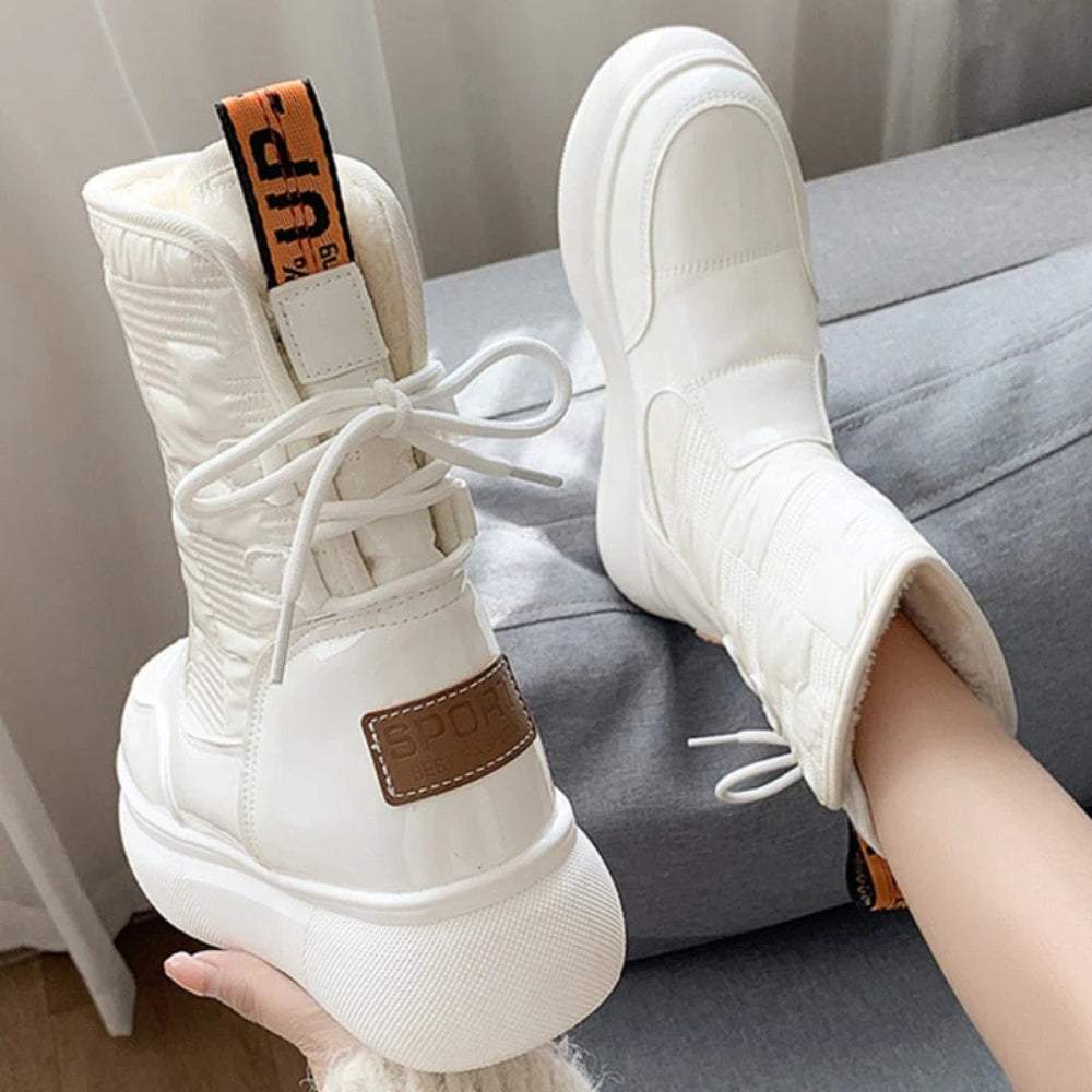 NOUVEAU RICHE Damenstiefel Wasserdichte Warmer Rutschfester Stil Vielseitige Ankelboots Weiß