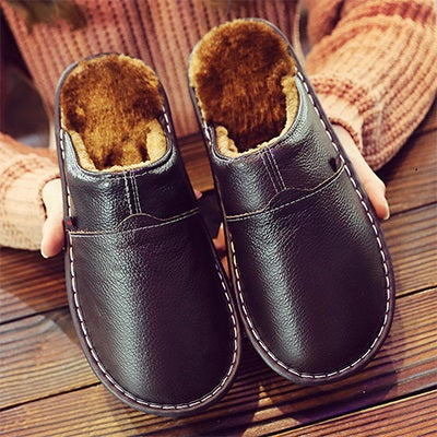NOUVEAU RICHE Herren Lederpantoffeln Wasserdicht – Innen & Außen (Komfort-Leder) Schwarz