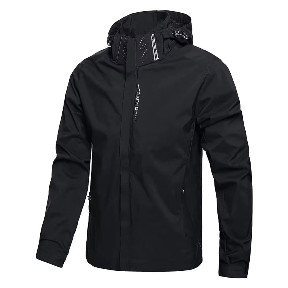 NOUVEAU RICHE Herren Wasserdichte Regenjacke Leicht Outdoor-Regenmantel Schwarz M