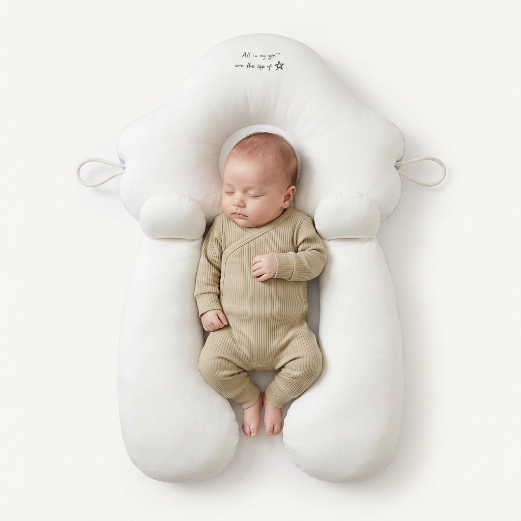 NOUVEAU RICHE Ergonomisches Babykissen mit verstellbarer Stütze – Wendbares Komfortkissen 65 × 42 cm, waschbar – 0–12 Monate (nur unter Aufsicht)