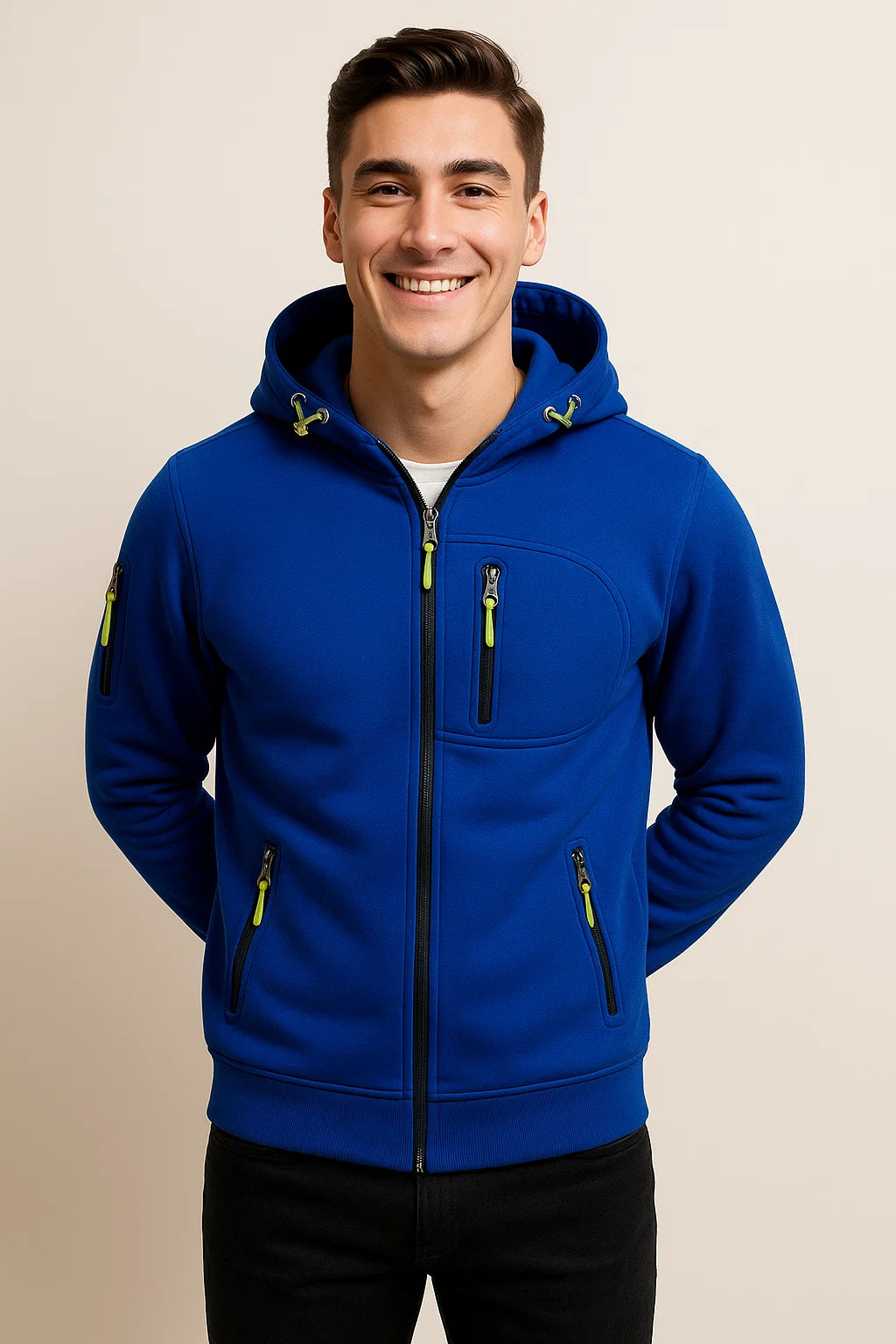 NOUVEAU RICHE Weicher Herren Hoodie Mit Reißverschluss Und Taschen Fleece Blau