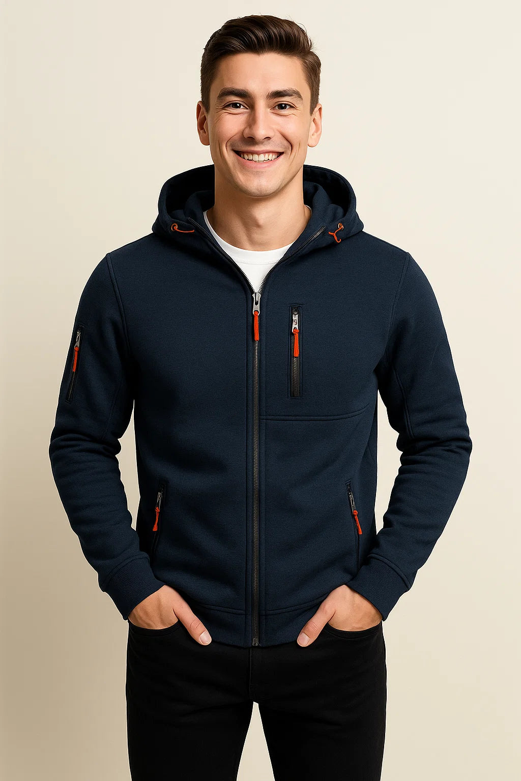 NOUVEAU RICHE Weicher Herren Hoodie Mit Reißverschluss Und Taschen Fleece Marineblau
