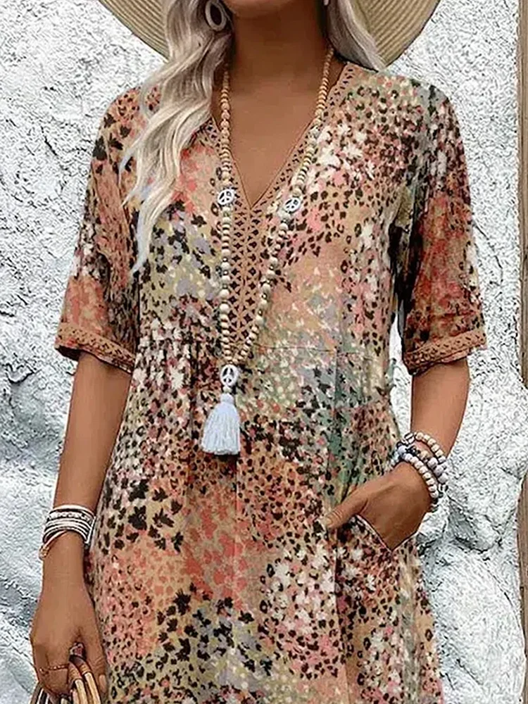 NOUVEAU RICHE Weiches Damen Midi Kleid Mit V Ausschnitt Für Sommer Alltag