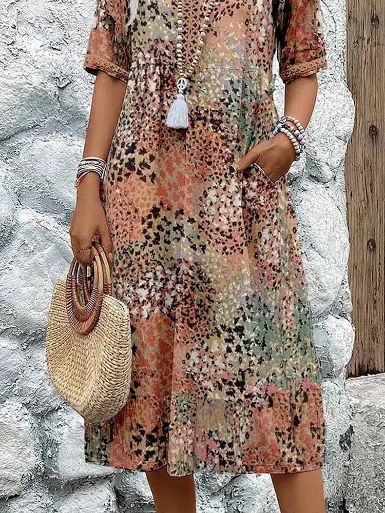 NOUVEAU RICHE Weiches Damen Midi Kleid Mit V Ausschnitt Für Sommer Alltag
