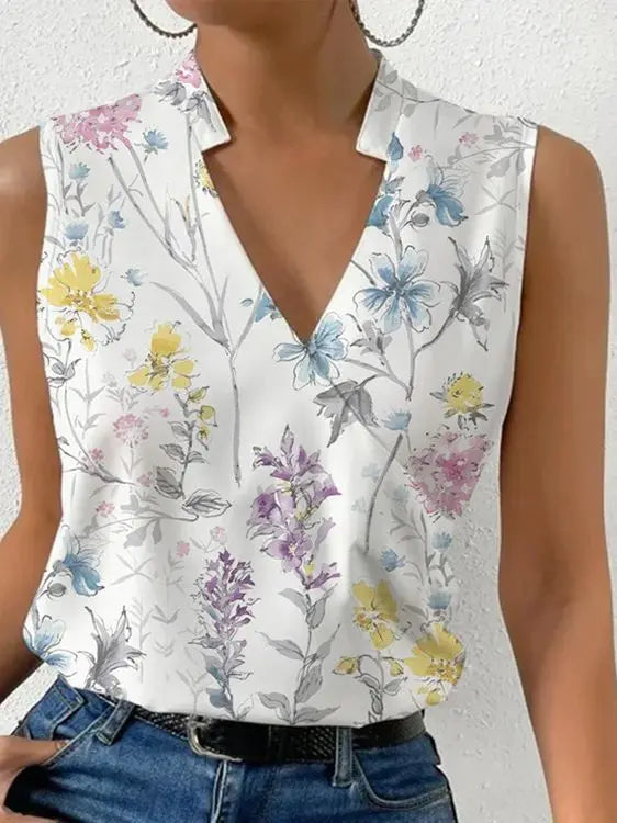 NOUVEAU RICHE Weiches Damen Sommertop Mit V Ausschnitt Leicht Lässig Blumen 2