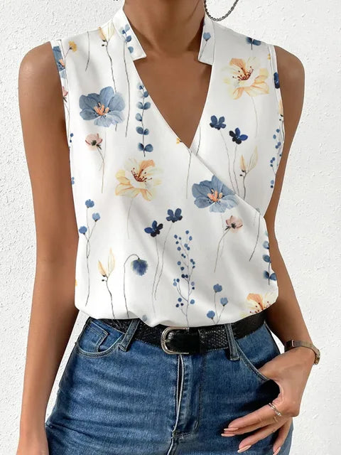 NOUVEAU RICHE Weiches Damen Sommertop Mit V Ausschnitt Leicht Lässig Blumen 3
