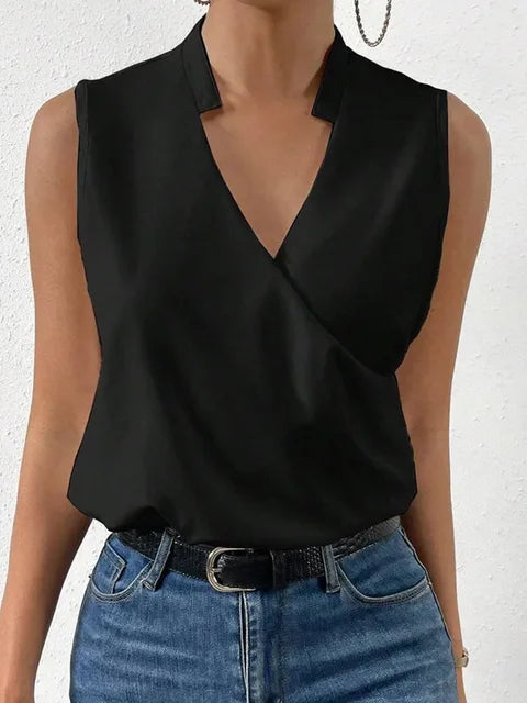 NOUVEAU RICHE Weiches Damen Sommertop Mit V Ausschnitt Leicht Lässig Schwarz