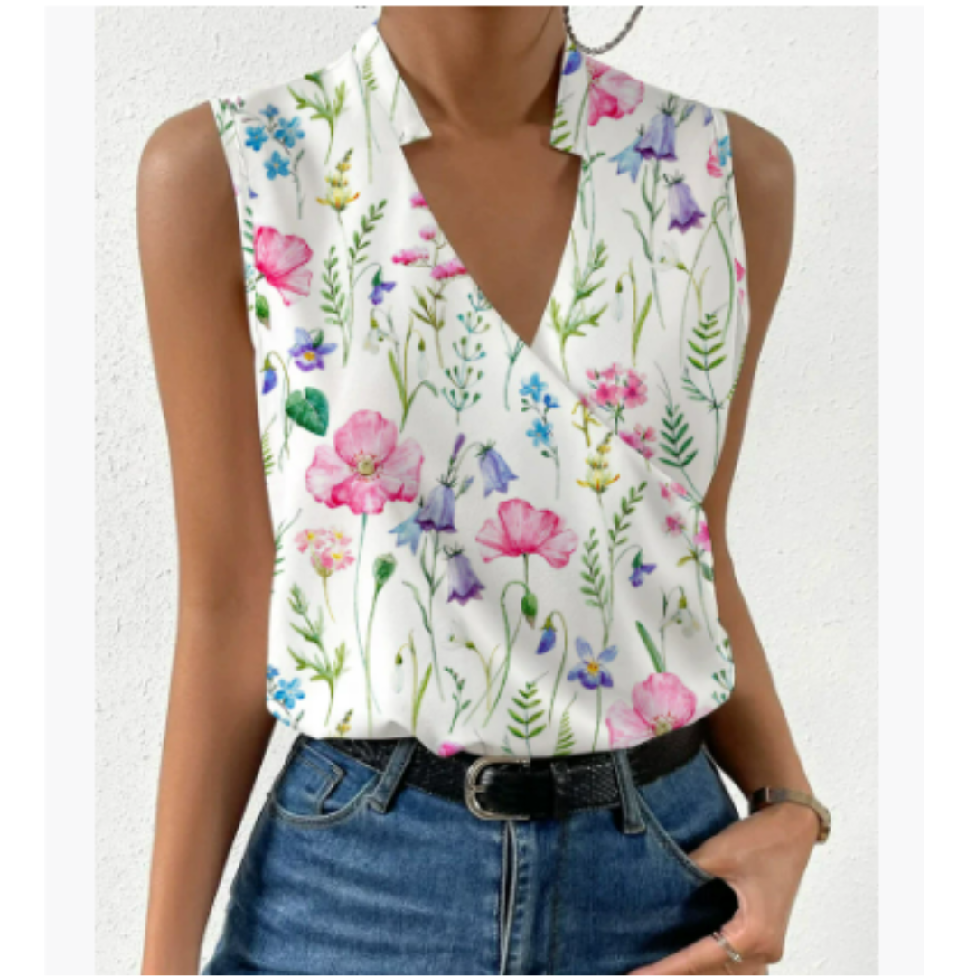 NOUVEAU RICHE Weiches Damen Sommertop Mit V Ausschnitt Leicht Lässig Blumen 1