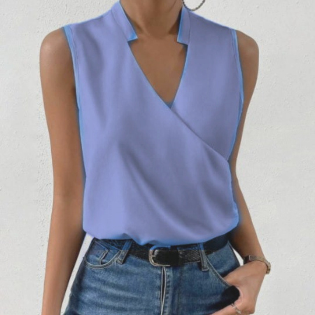 NOUVEAU RICHE Weiches Damen Sommertop Mit V Ausschnitt Leicht Lässig Himmelblau