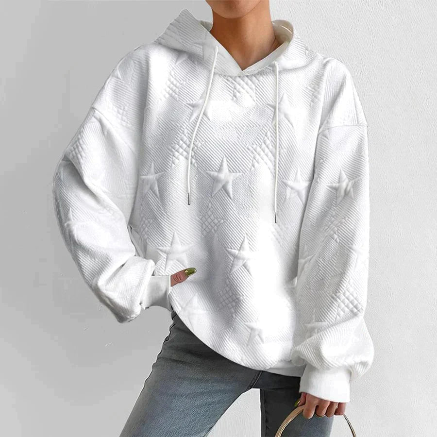 NOUVEAU RICHE Weißer Damen Langarm Kapuzenpullover Aus Weichem Atmungsaktivem Material Für Komfort Und Stil Weiß