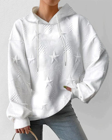 NOUVEAU RICHE Weißer Damen Langarm Kapuzenpullover Aus Weichem Atmungsaktivem Material Für Komfort Und Stil