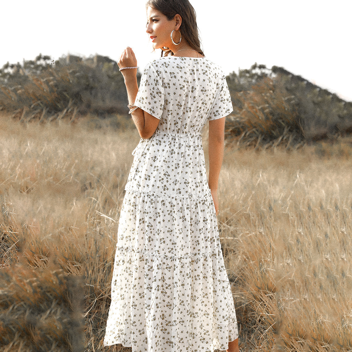 NOUVEAU RICHE Weißes Langes Sommerkleid Bohème Stil Luftig Romantisch