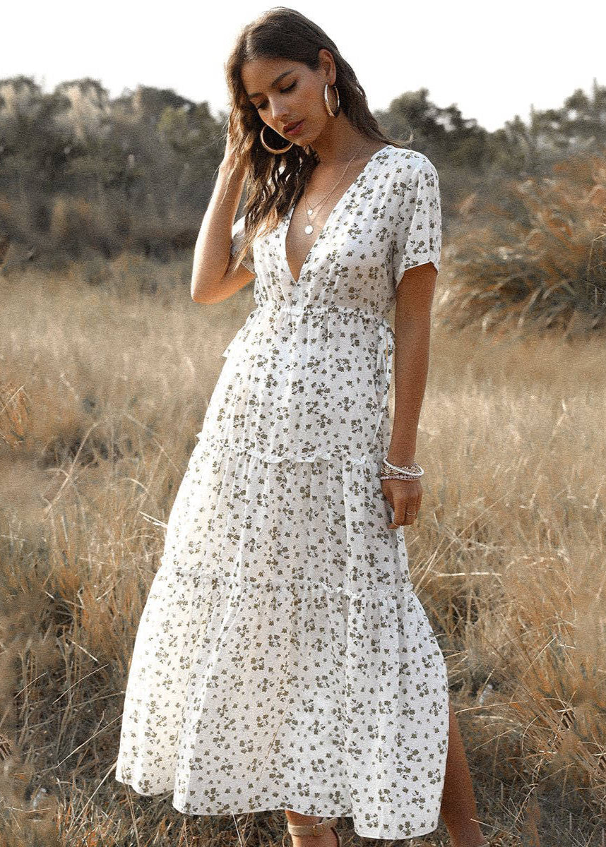 NOUVEAU RICHE Weißes Langes Sommerkleid Bohème Stil Luftig Romantisch
