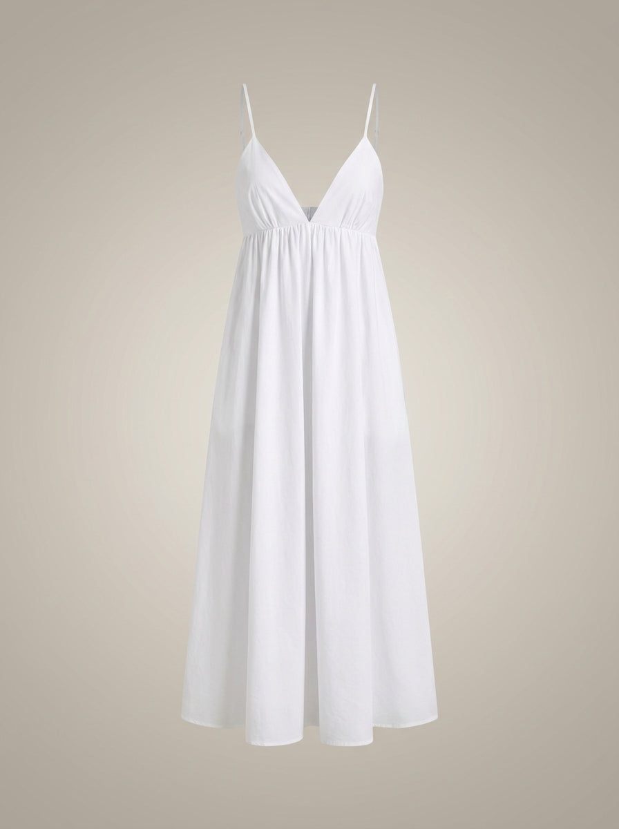 NOUVEAU RICHE Pasha | Weißes Sommerkleid für Damen - Maxikleid mit V-Ausschnitt und luftiger Passform