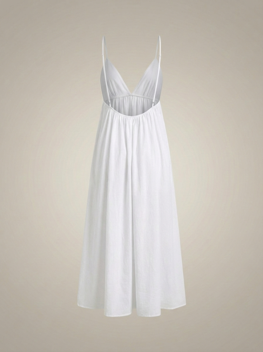 NOUVEAU RICHE Pasha | Weißes Sommerkleid für Damen - Maxikleid mit V-Ausschnitt und luftiger Passform