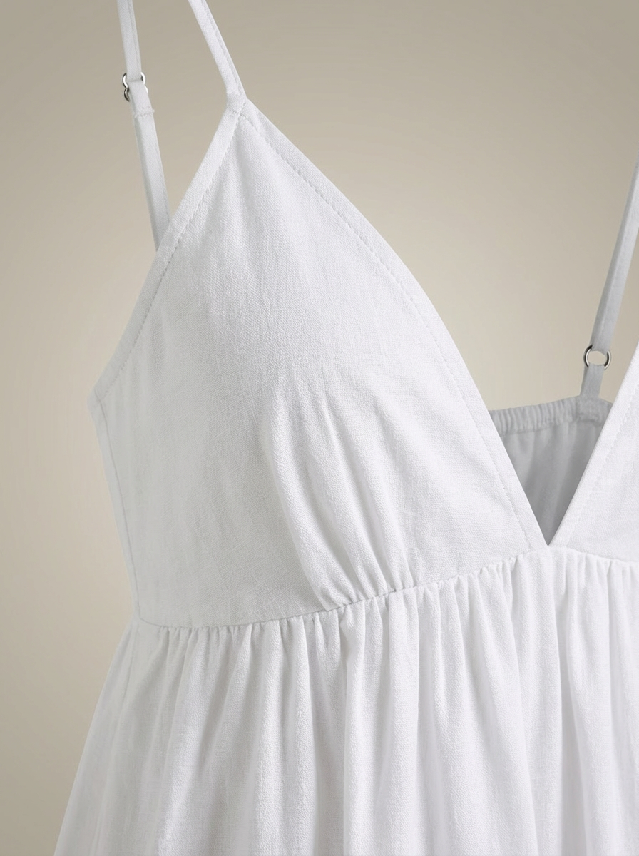NOUVEAU RICHE Pasha | Weißes Sommerkleid für Damen - Maxikleid mit V-Ausschnitt und luftiger Passform